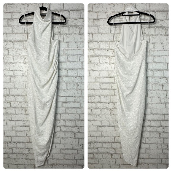 Amanda Uprichard REVOLVE Dress White Sequin Samba Maxi Halter S - Picture 2 of 9